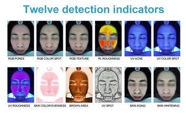 Analizzatore facciale tenuto in mano della pelle con intelligenza artificiale e analisi dell'immagine